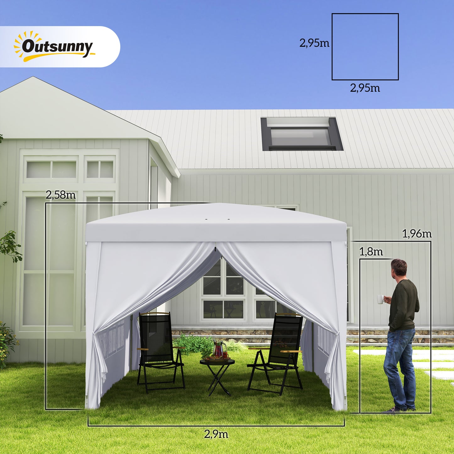 Outsunny Carpa Plegable Con 4 Paredes Desmontables 3x3 M Para Exterior Blanco_2