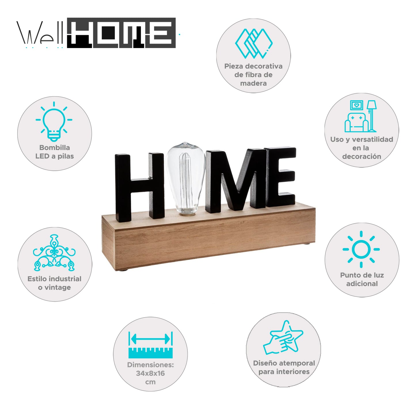 Well Home - Decoración De Palabras Led Iluminación 34x8x16cm_1