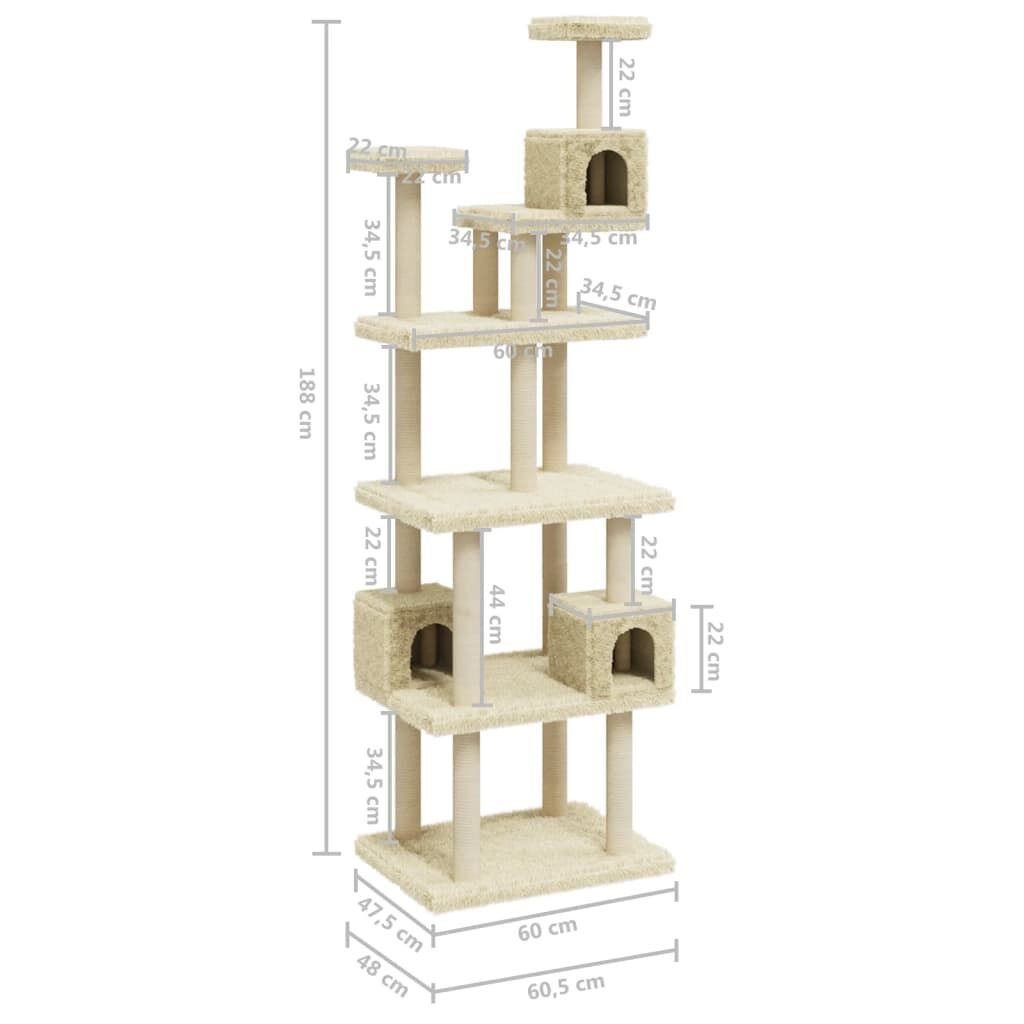 Vidaxl Rascador Para Gatos Con Postes De Sisal Crema 188 Cm_2