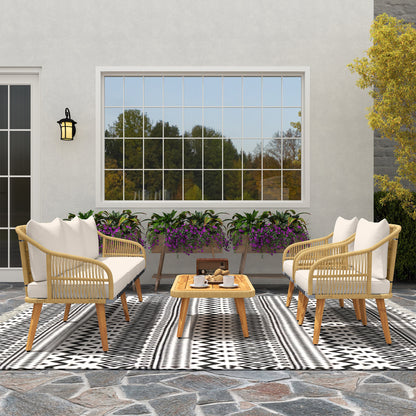Outsunny Conjunto Jardín Exterior De Ratán Con Cojines Patas De Madera De Acacia_3
