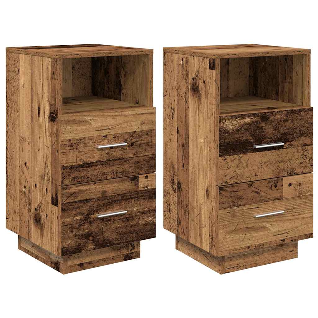 Mesillas De Noche 2 Uds Con 2 Cajones Madera Vieja 36x36x68 Cm_0