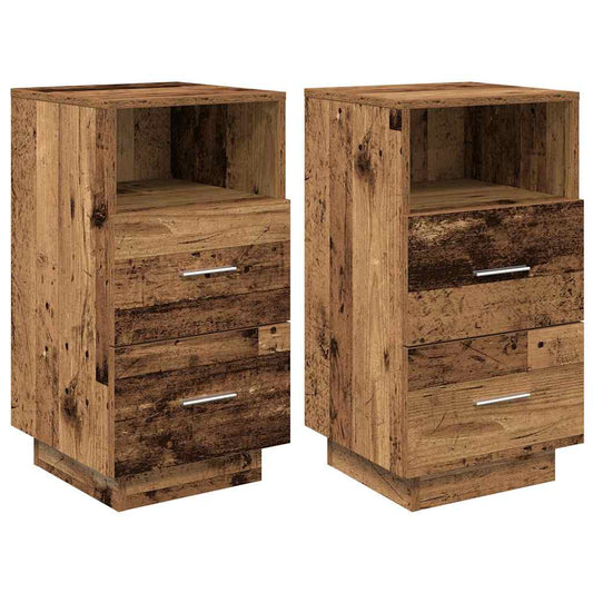 Mesillas De Noche 2 Uds Con 2 Cajones Madera Vieja 36x36x68 Cm_0