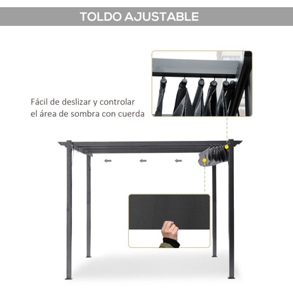 Outsunny Pérgola De Jardín 3x3 M Con Techo Retráctil_3