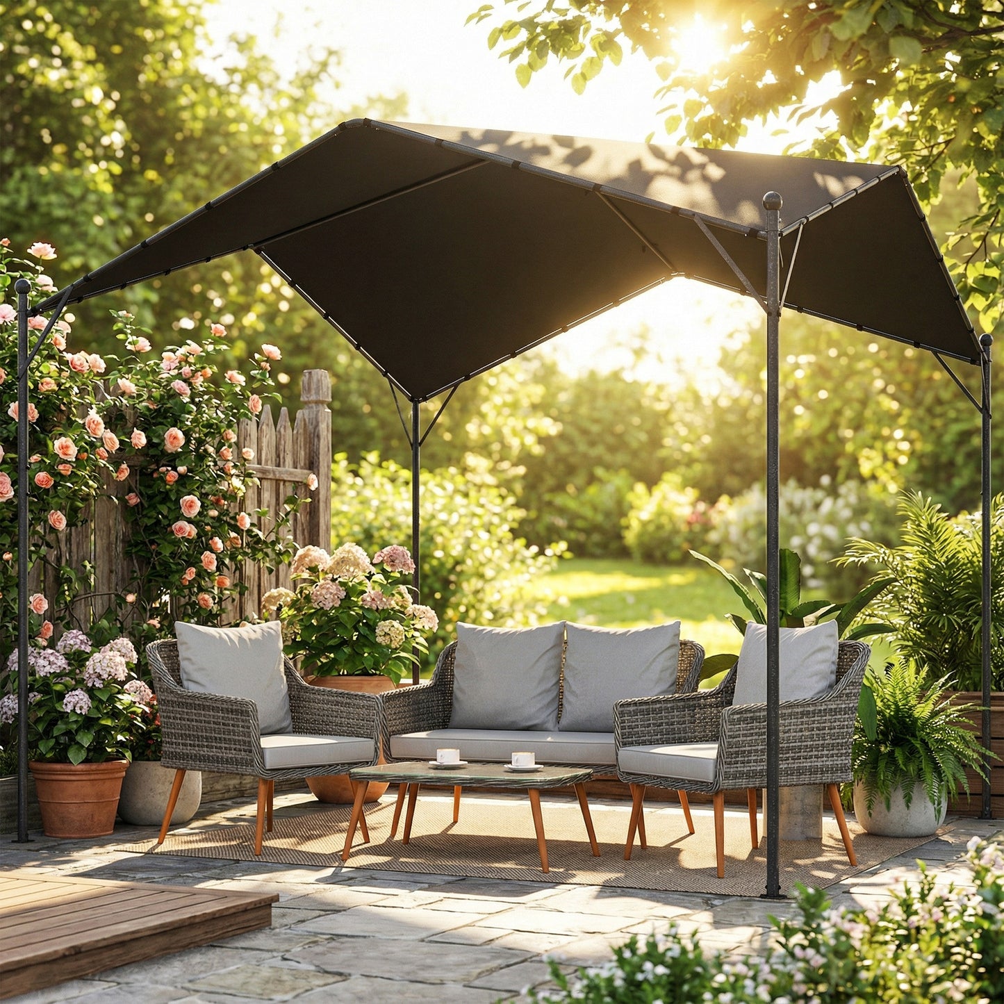 Outsunny Pérgola De Jardín 3x3 M Con Techo Inclinado Y Dosel Upf30+ Gris Oscuro_4