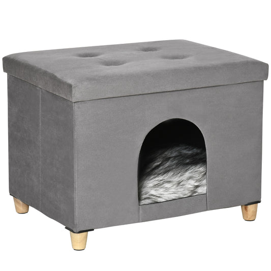 Pawhut Casa Para Gatos 2 En 1 Taburete Con Tapa Extraíble Cojín 60x45x44,5 Cm_0