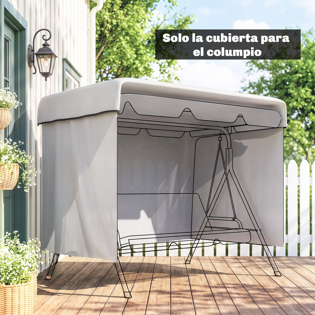 Outsunny Funda Balancín Jardín Con Cremallera 215x155x150 Cm Gris Claro_4