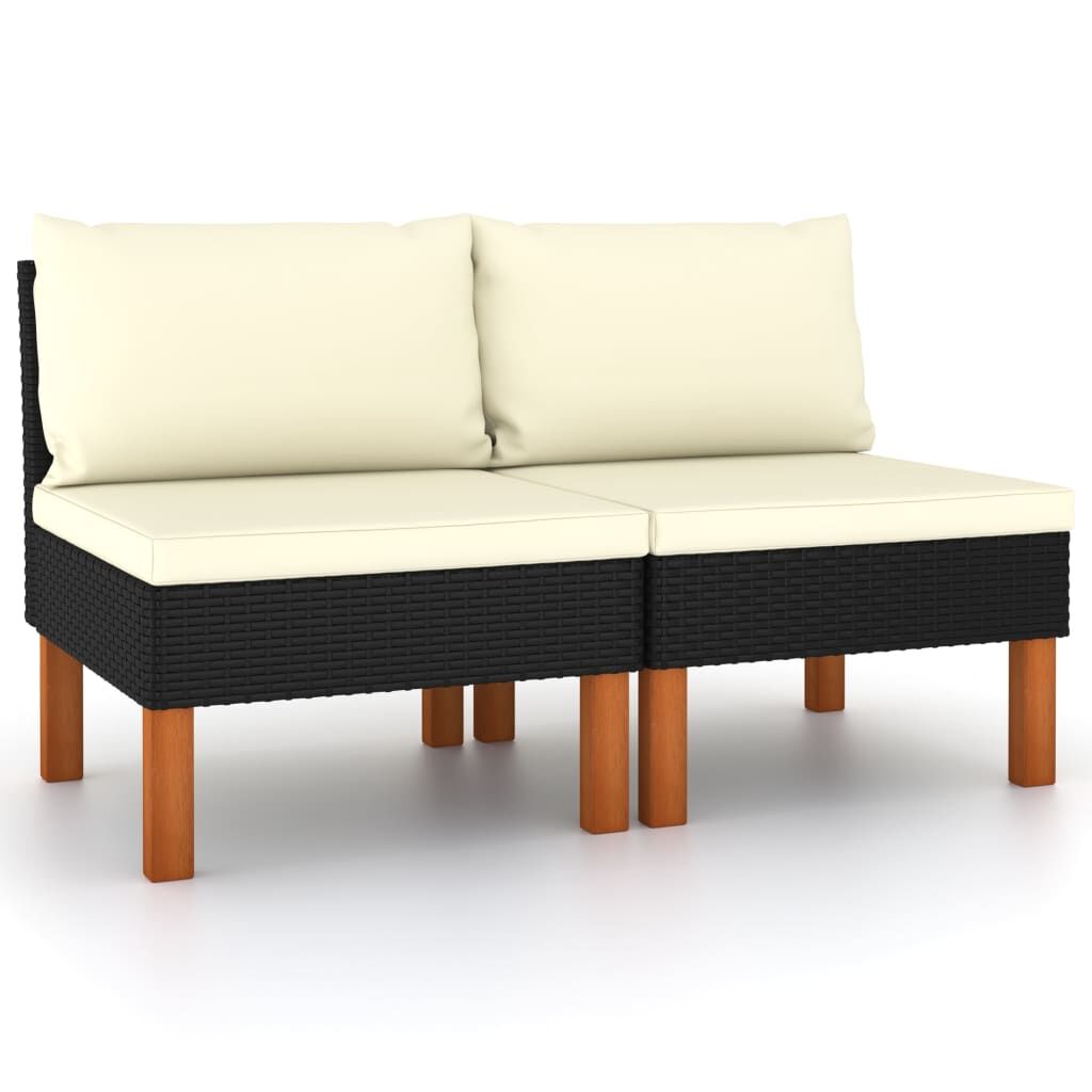 Vidaxl Sofás Centrales 2 Uds Ratán Sintético Y Madera De Eucalipto_0