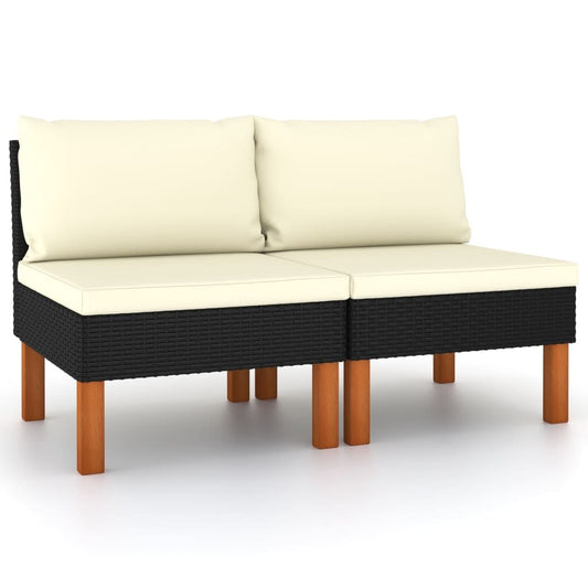 Vidaxl Sofás Centrales 2 Uds Ratán Sintético Y Madera De Eucalipto_0