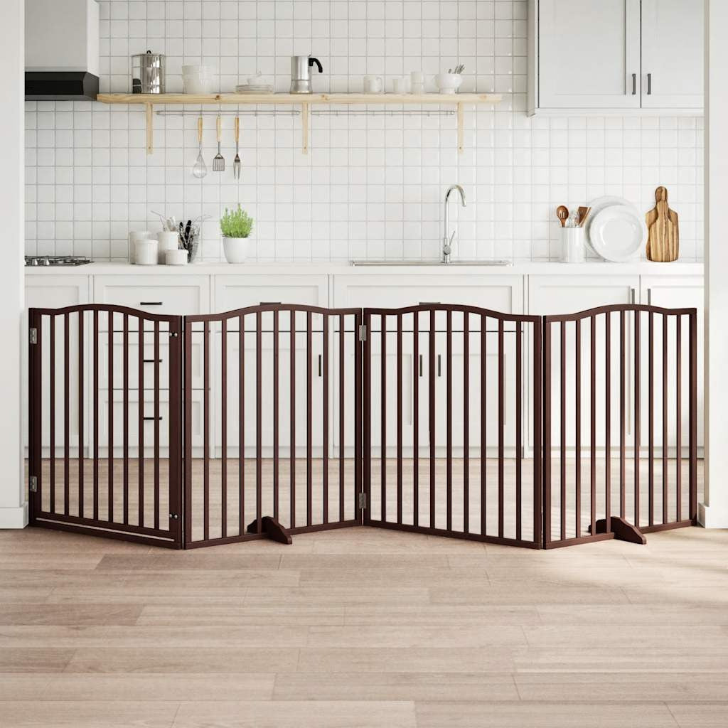 Vidaxl Puerta Para Perros Plegable 4 Paneles Álamo Marrón Roble 320 Cm_1