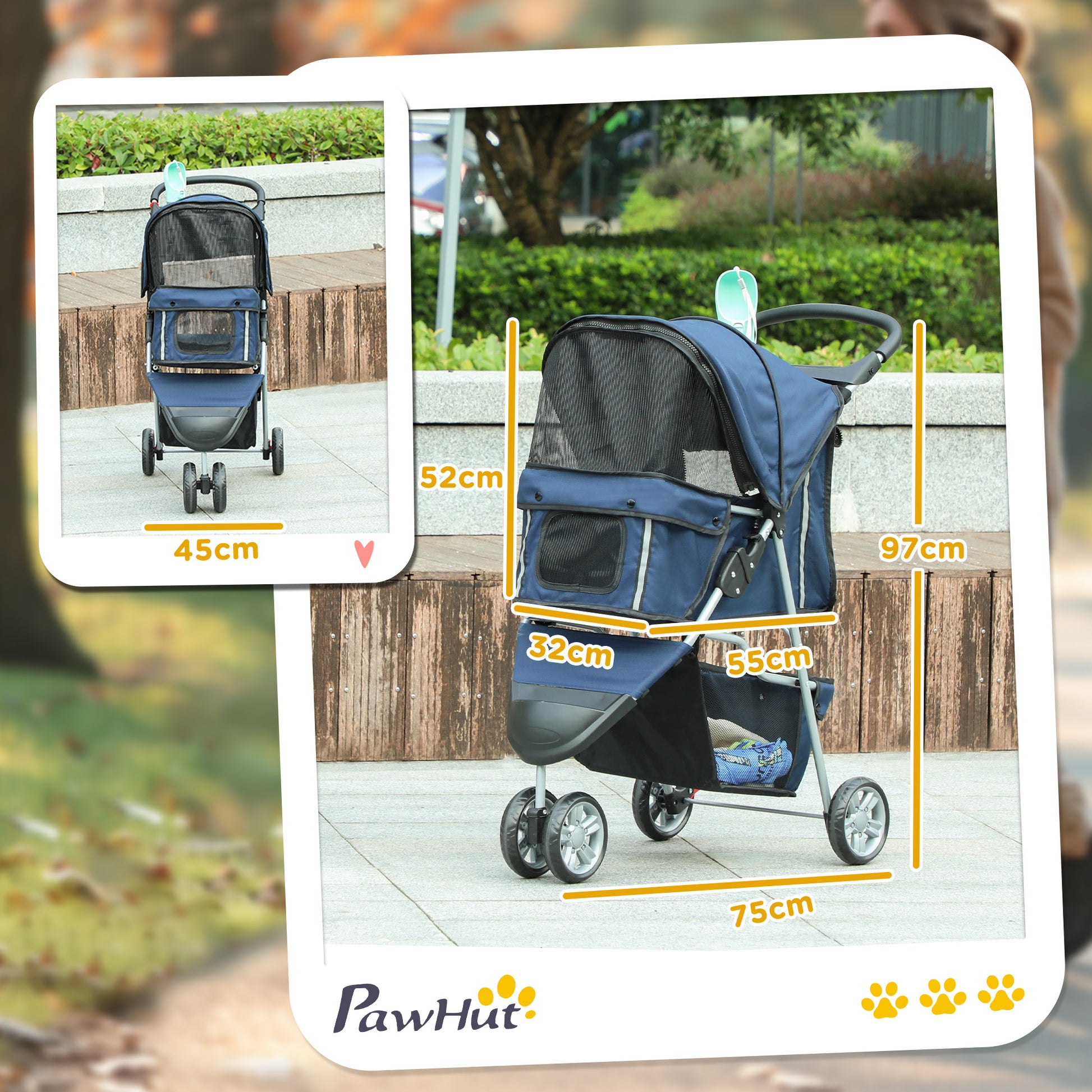 Pawhut Carrito Para Perros Plegable Con Cesta De Almacenaje 75x45x97 Cm Azul_2