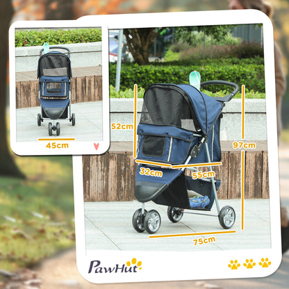 Pawhut Carrito Para Perros Plegable Con Cesta De Almacenaje 75x45x97 Cm Azul_2