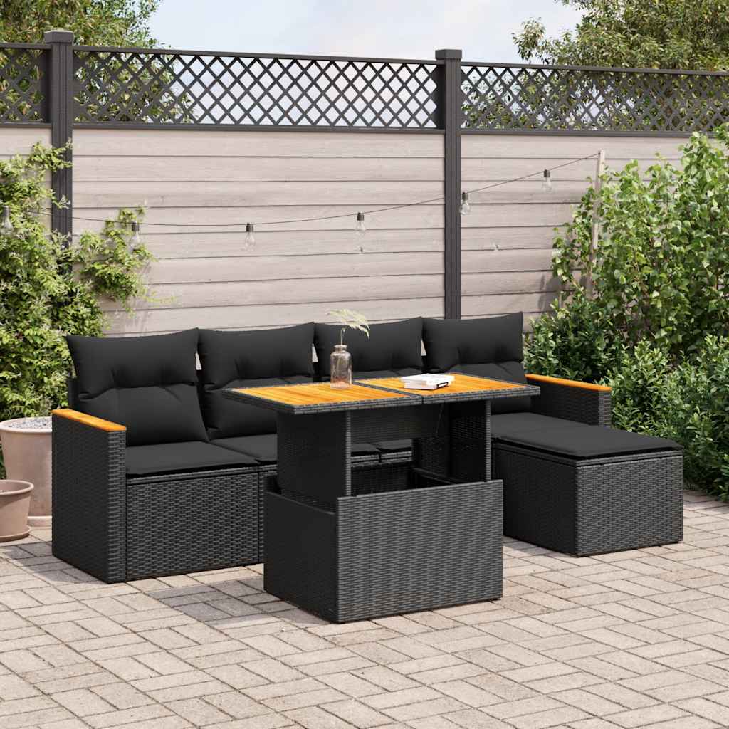 Set Sofás Jardín Y Cojines 6 Pzas Ratán Sintético Acacia Negro / Vetonek_5