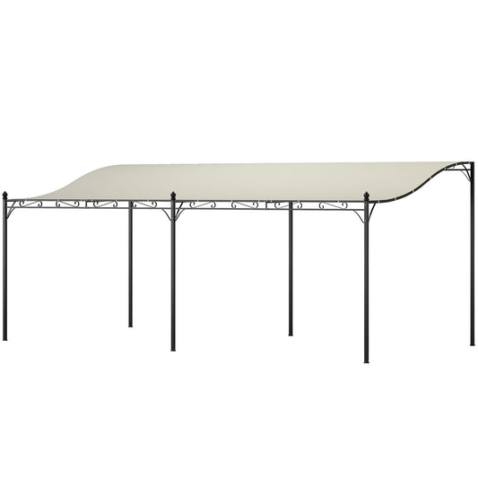 Outsunny Pérgola De Pared 3x6 M Con Techo Inclinado Estructura Metálica Crema_0