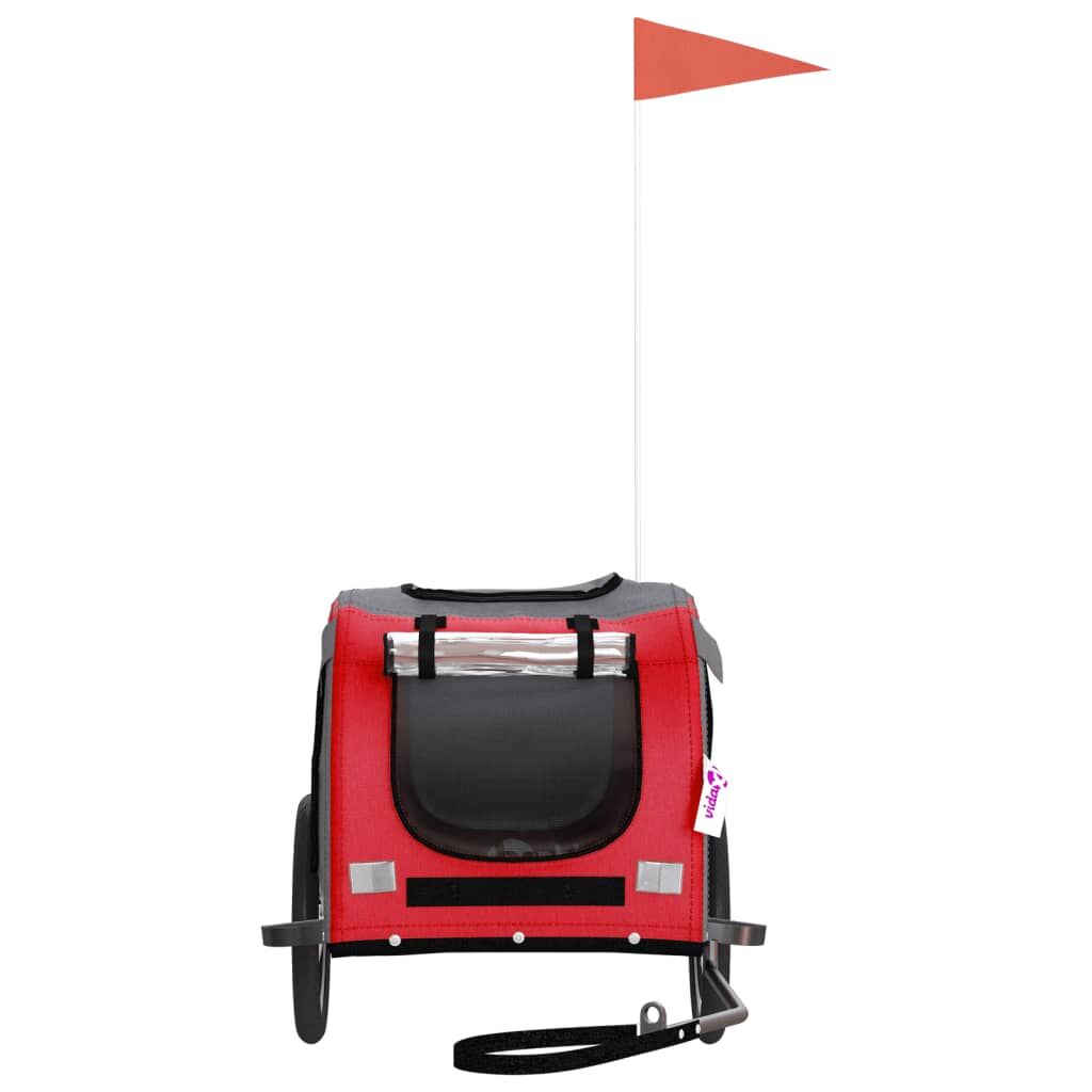 Vidaxl Remolque De Bicicleta Mascotas Hierro Tela Oxford Rojo Gris_3
