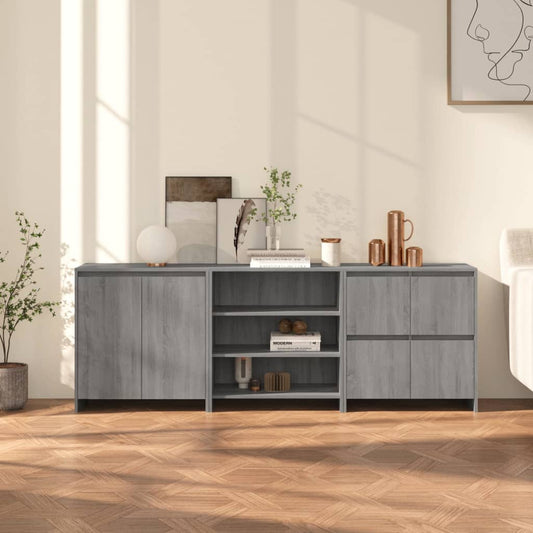 Aparador De 3 Piezas Madera Manufacturada Gris Sonoma_0