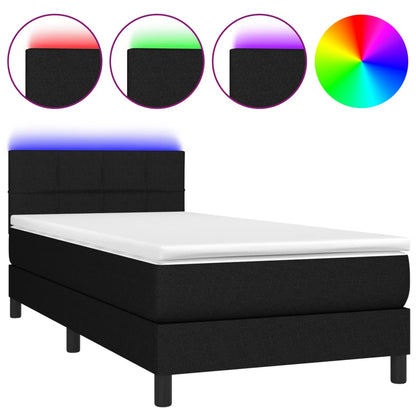 Cama Box Spring Colchón Y Luces Led Tela Negro 90x200 Cm / Vetonek_0