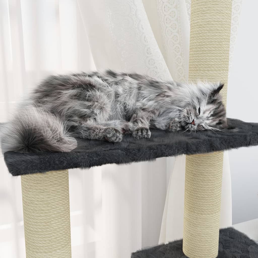 Rascador Para Gatos Con Postes De Sisal Gris Oscuro 155 Cm_3