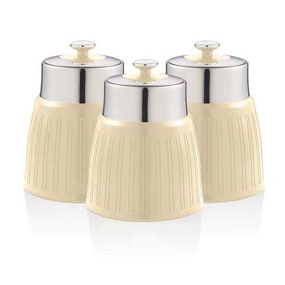 Set 3 Botes Cocina Almacenaje 1,2 L, Plástico Y Acero Inox, Especias, Té ,café, Retro, Vintage Swan Swka1024cn, Crema