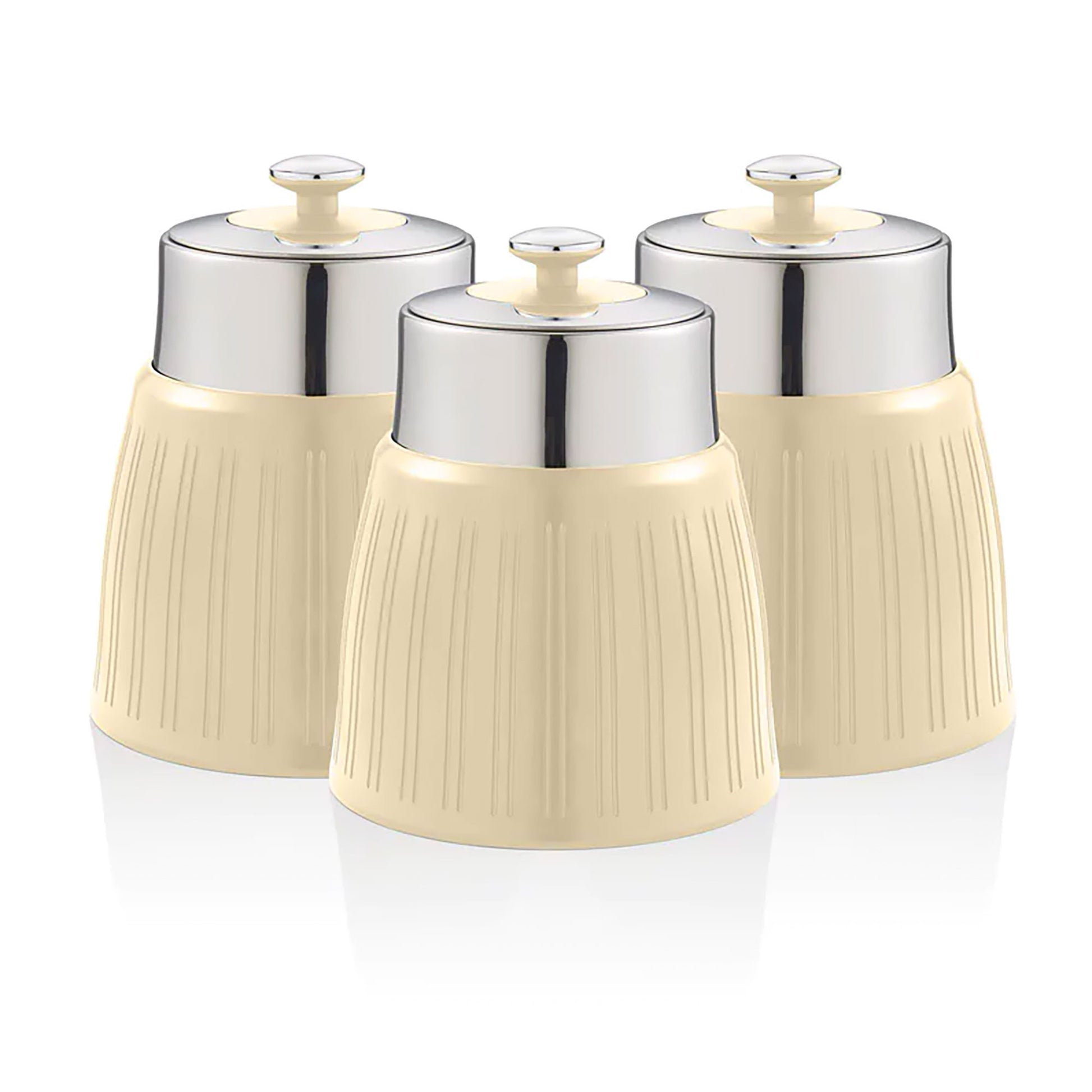 Set 3 Botes Cocina Almacenaje 1,2 L, Plástico Y Acero Inox, Especias, Té ,café, Retro, Vintage Swan Swka1024cn, Crema_0