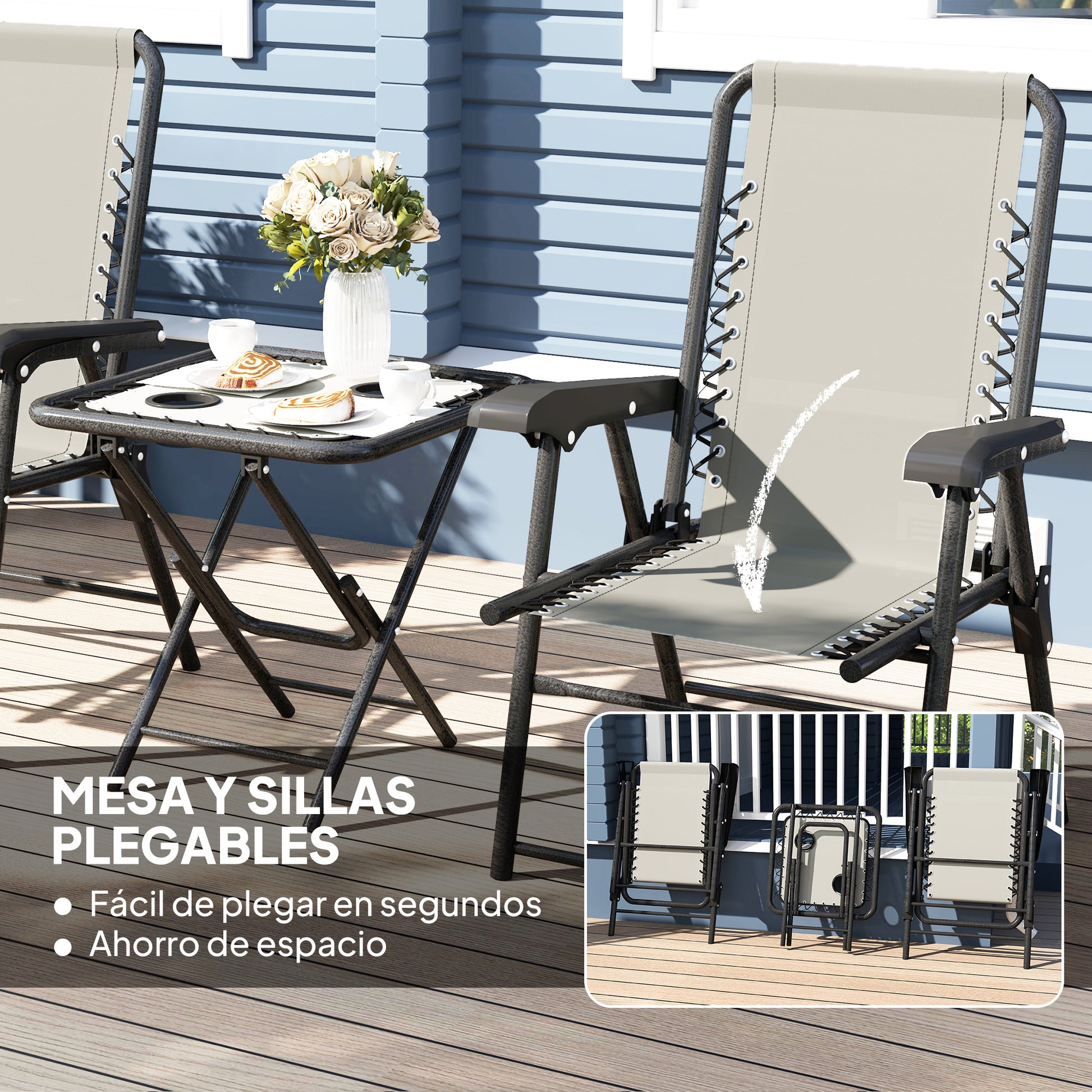 Outsunny Conjunto De Mesa Y Sillas De Terraza Exterior De 3 Piezas Gris Oscuro_4