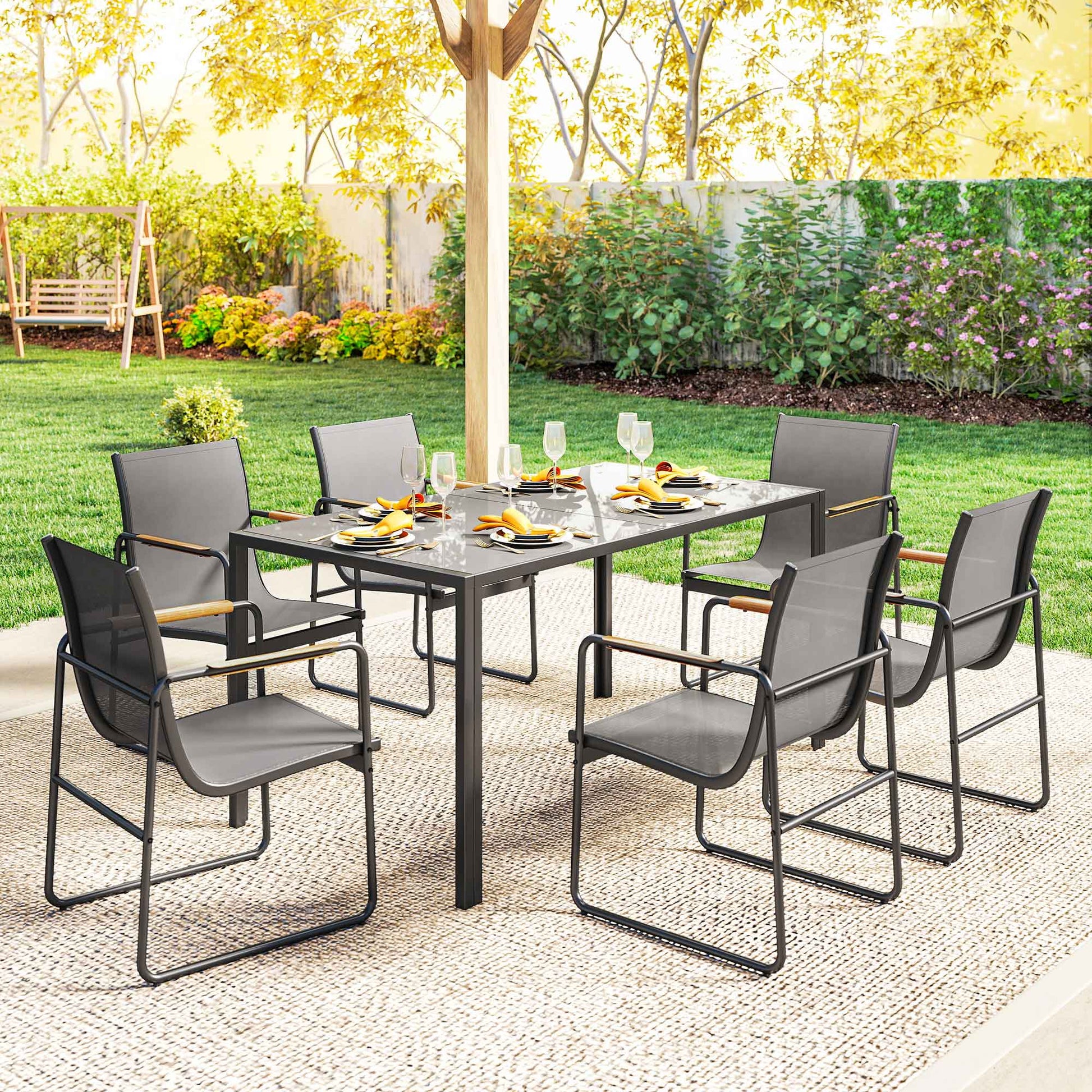 Outsunny Conjunto De Mesa Y Sillas Jardín De 7 Piezas Con Sillas Transpirables_4