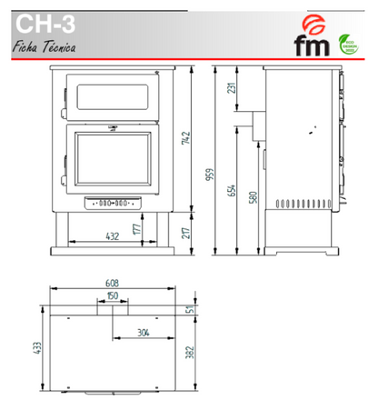 BRICOSOL Estufa de leña con horno cerrado FM Modelo CH-3_3