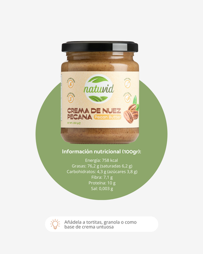 Crema de Nuez Pecana Natuvid | 100% NATURAL | 250gr | SIN GLUTEN | SIN LACTOSA | 100% VEGANA | NON-GMO_4