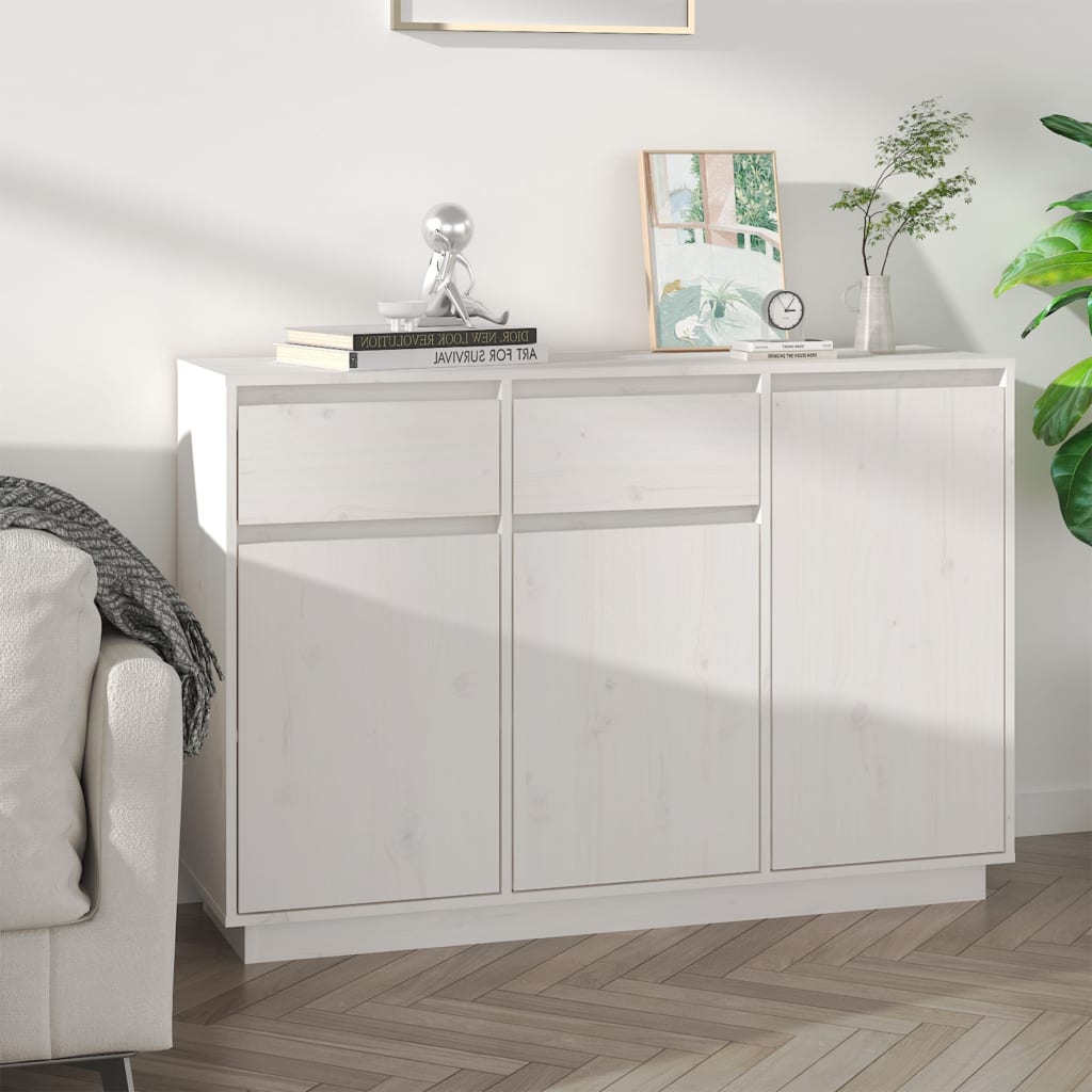 Aparador De Madera Maciza De Pino Blanco 110x34x75 Cm / Vetonek_1