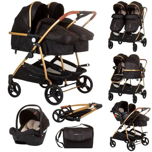 Carrito De Bebé Gemelar Dúo Smart Con 1 Grupo 0+ Obsidian Gold_0