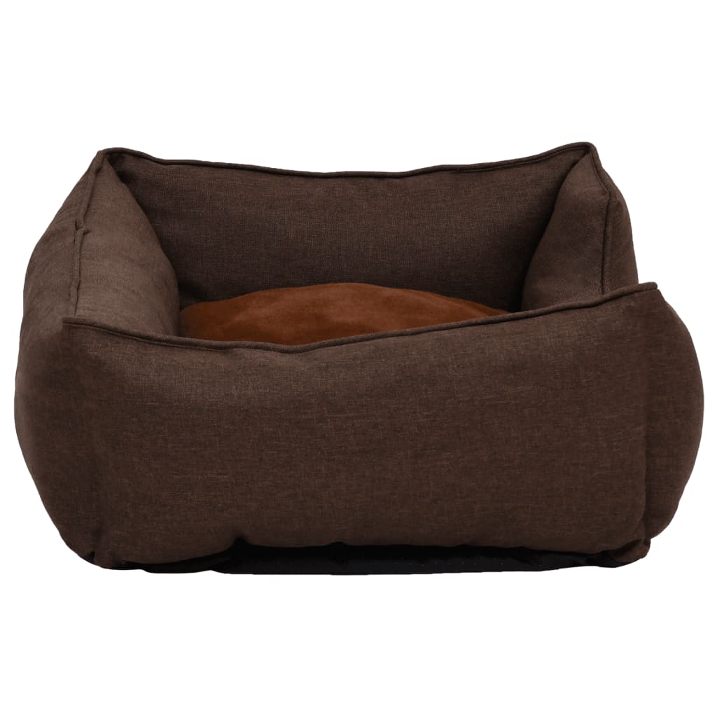 Cama De Perro De Felpa Apariencia De Lino Marrón 85,5x70x23 Cm / Vetonek_2