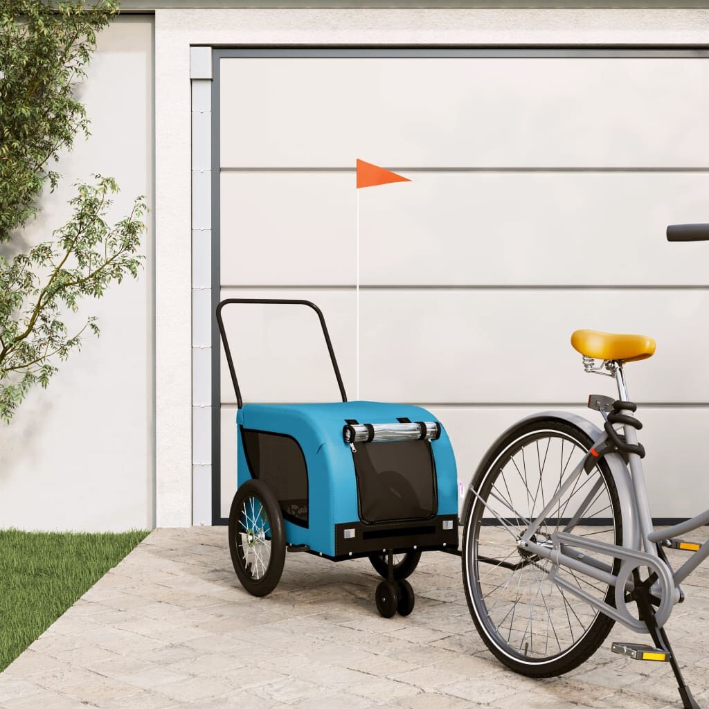 Vidaxl Remolque De Bicicleta Mascotas Hierro Tela Oxford Azul Negro_1