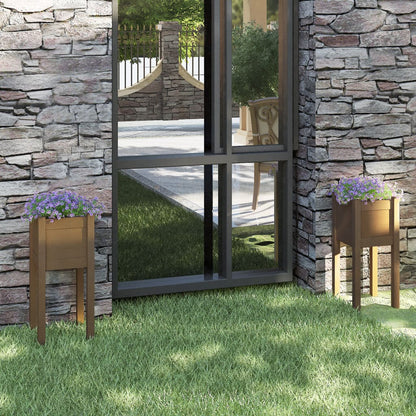 Jardineras 2 Uds Madera Maciza De Pino Marrón Miel 31x31x70 Cm_1