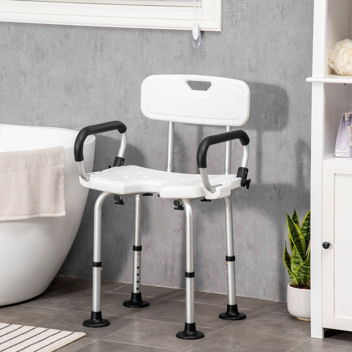 Silla Para Ducha Homcom Aleación De Aluminio, Hdpe, Eva, Tpr Blanco 54x52x82 Cm_1