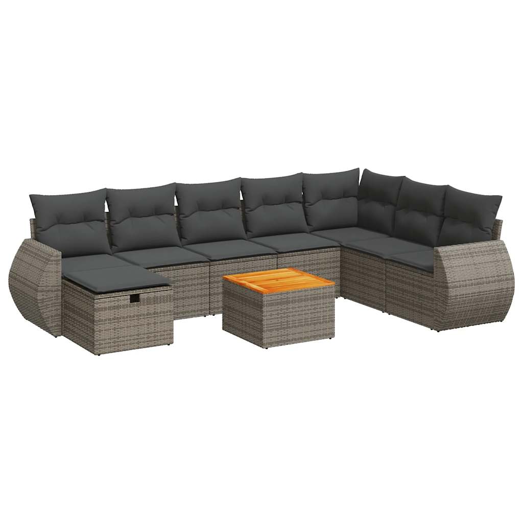 Set De Sofás De Jardín Con Cojines 9 Pzas Ratán Sintético Gris / Vetonek_0
