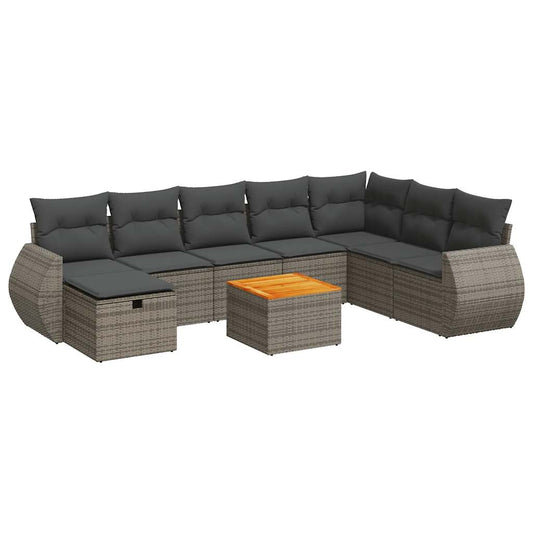 Set De Sofás De Jardín Con Cojines 9 Pzas Ratán Sintético Gris / Vetonek_0