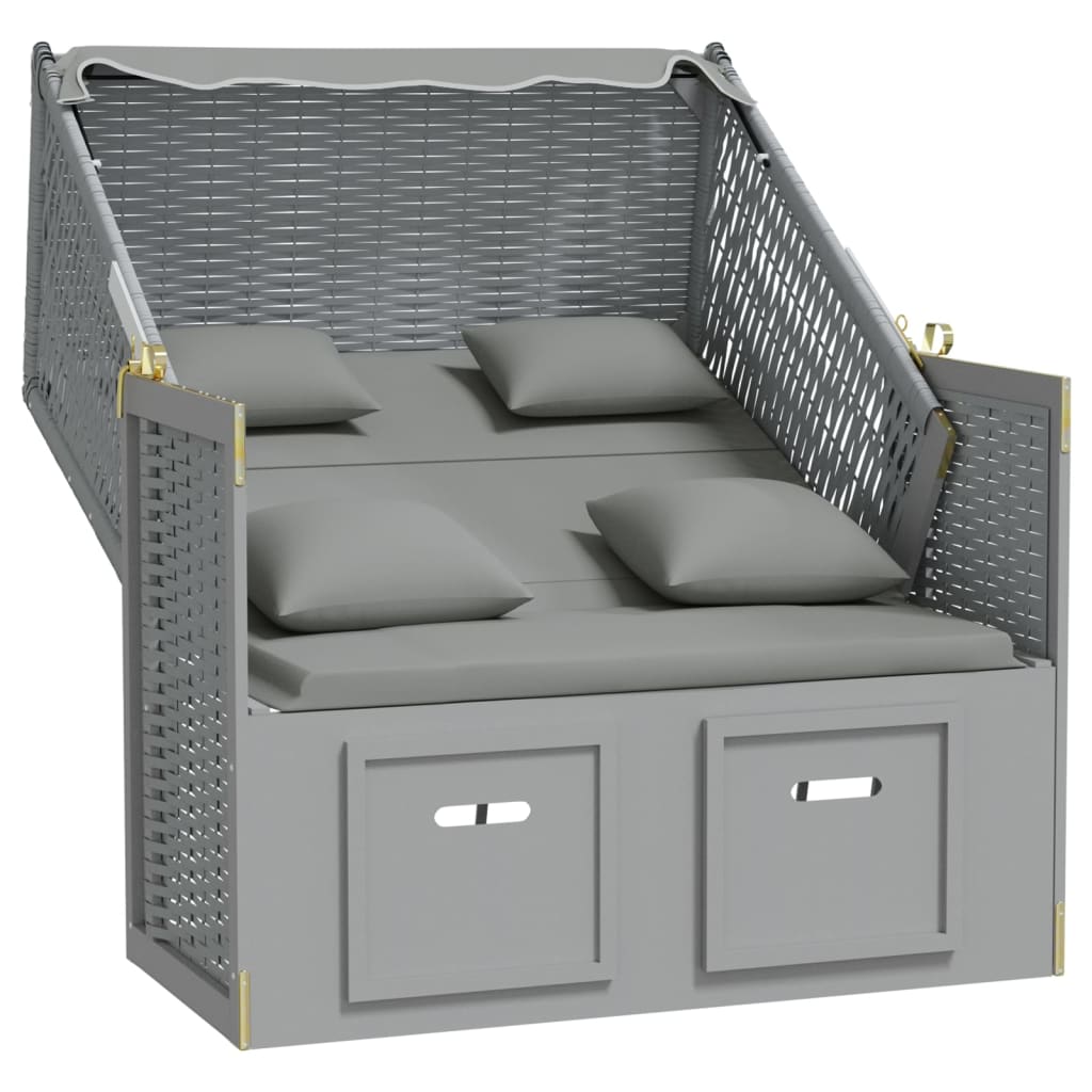 Silla Playa Strandkorb Con Cojines Ratán Sintético Madera Gris_2