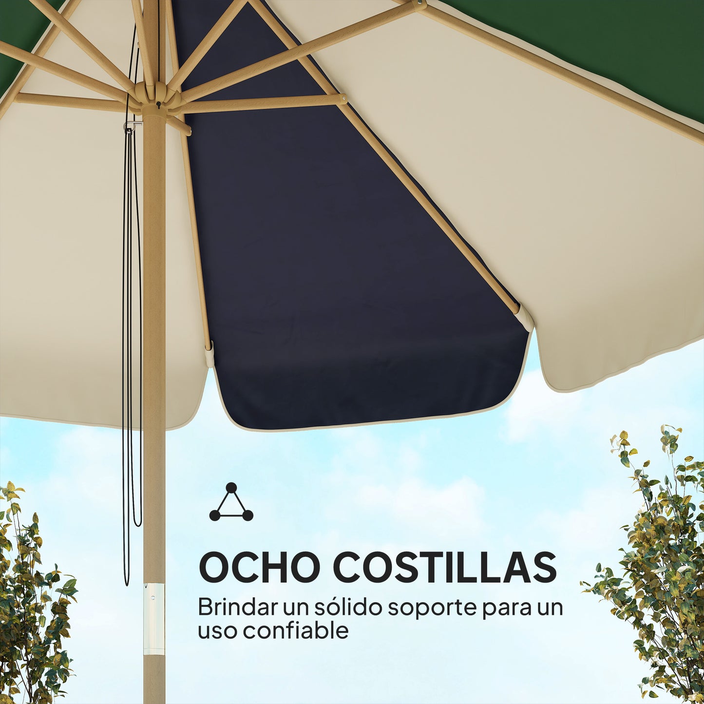 Outsunny Sombrilla Terraza Exterior Ø2,3 M Marco Efecto Madera Polea Con Cuerda_5