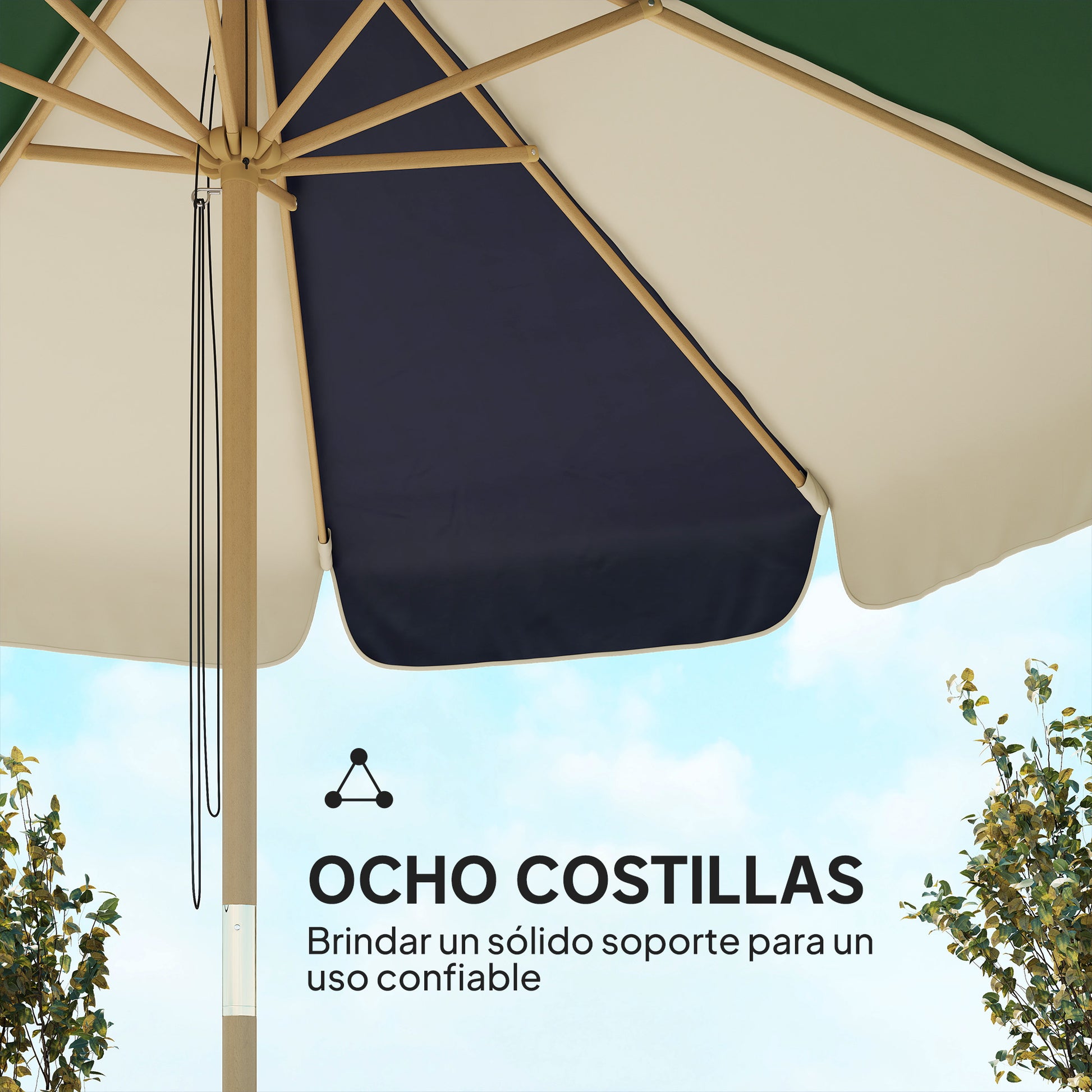 Outsunny Sombrilla Terraza Exterior Ø2,3 M Marco Efecto Madera Polea Con Cuerda_5