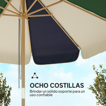 Outsunny Sombrilla Terraza Exterior Ø2,3 M Marco Efecto Madera Polea Con Cuerda_5