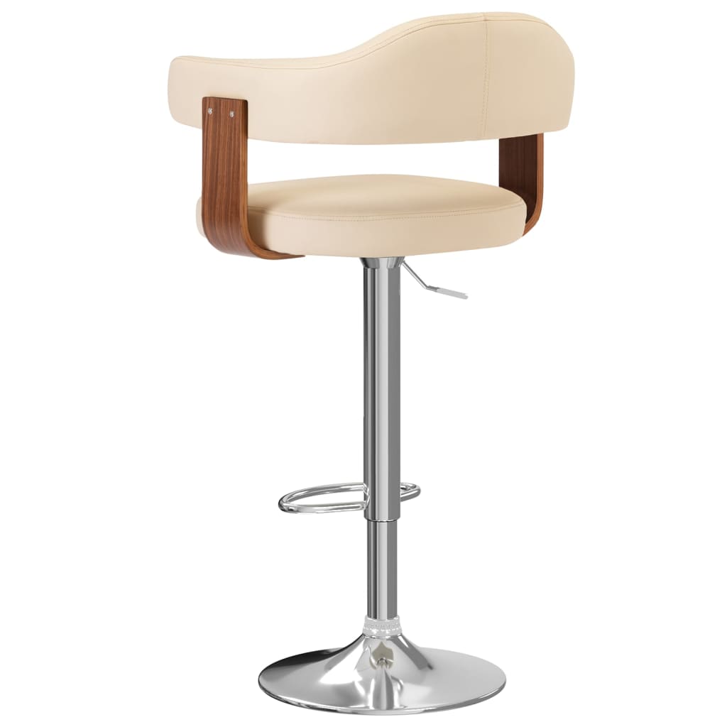 Taburetes De Cocina 2 Uds Cuero Sintético Madera Curvada Crema_3