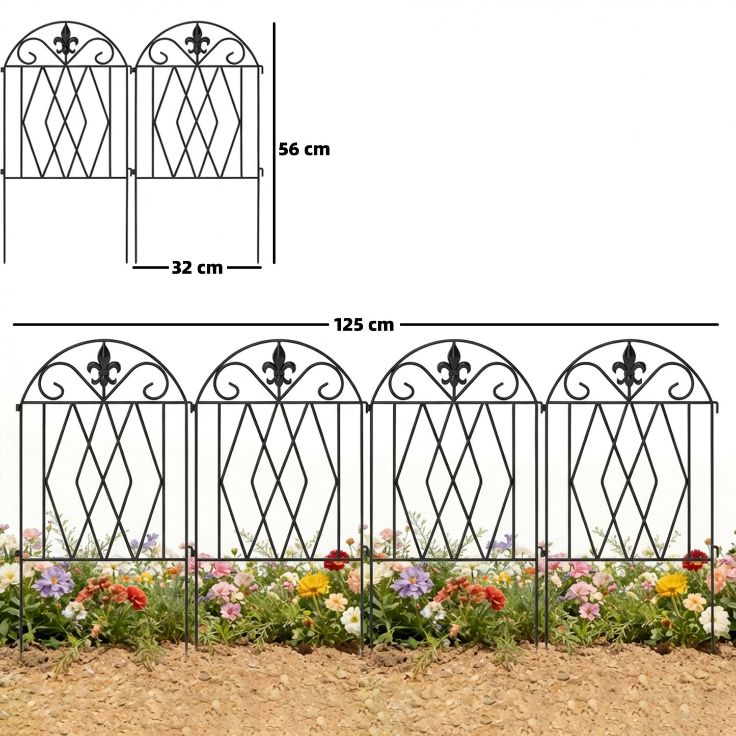 Outsunny Set De 4 Vallas De Jardín Decorativas De Metal 125x56 Cm Negro_2
