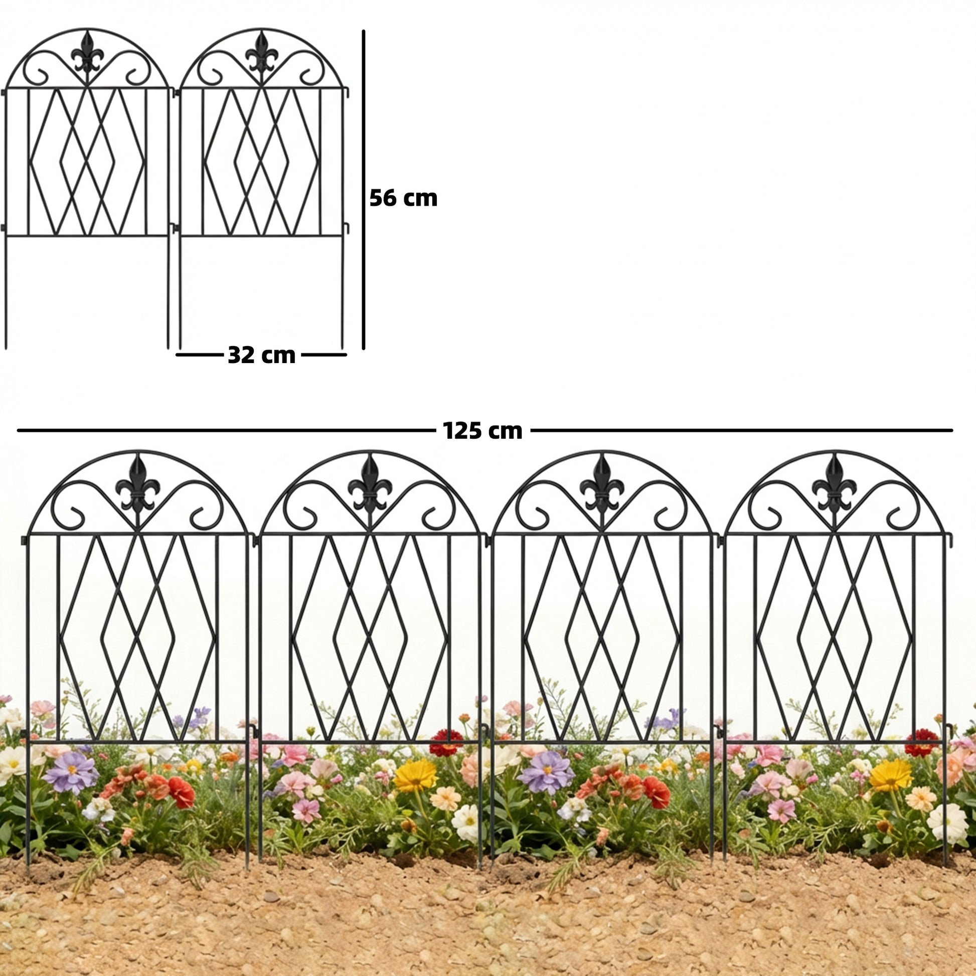 Outsunny Set De 4 Vallas De Jardín Decorativas De Metal 125x56 Cm Negro_2