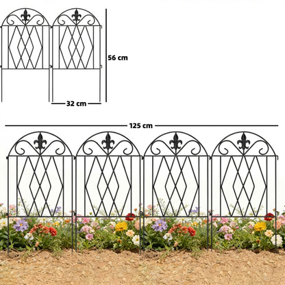 Outsunny Set De 4 Vallas De Jardín Decorativas De Metal 125x56 Cm Negro_2