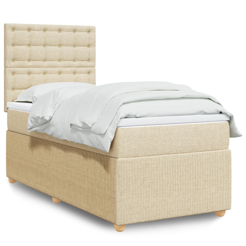 Cama Box Spring Con Colchón Tela Color Crema 80x200 Cm / Vetonek_5