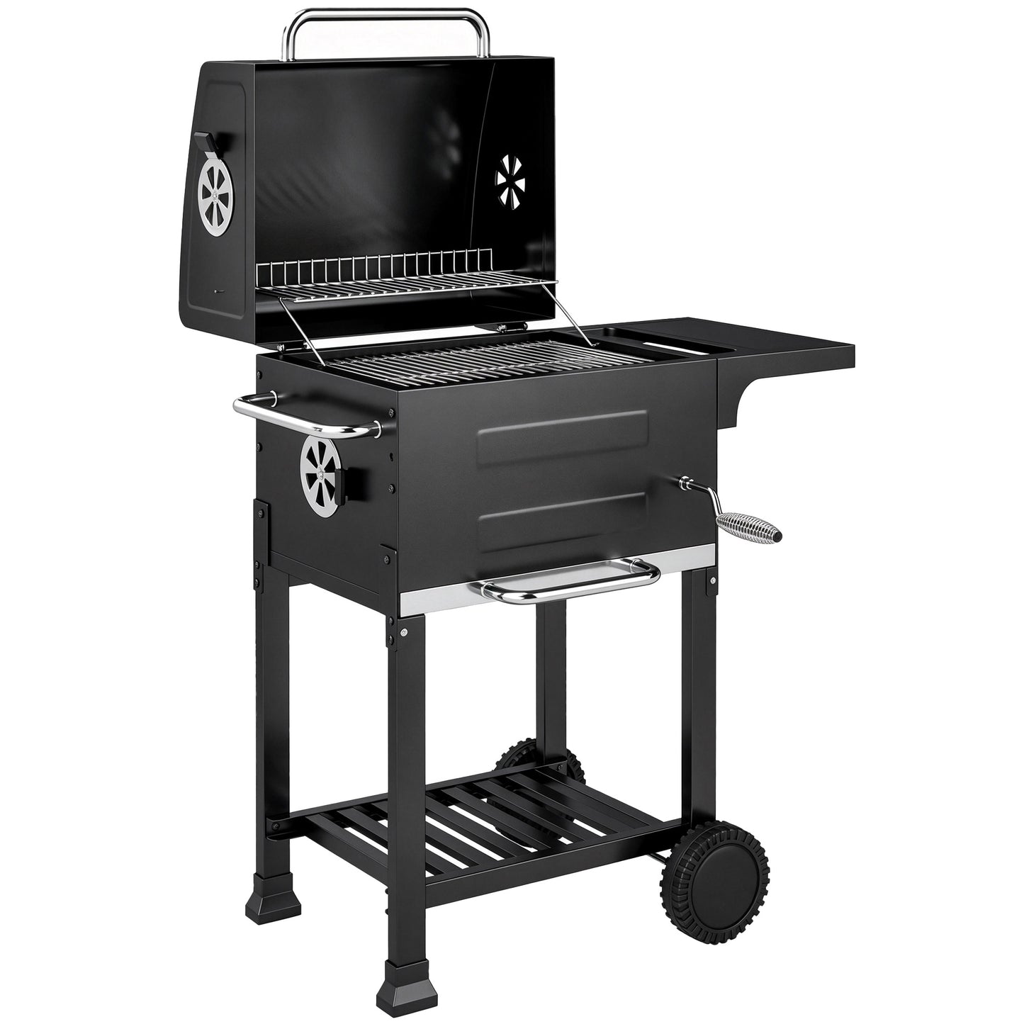 Outsunny Barbacoa De Carbón Con Termómetro Parrilla De Acero Estante Y Ruedas_0