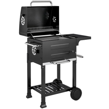 Outsunny Barbacoa De Carbón Con Termómetro Parrilla De Acero Estante Y Ruedas_0