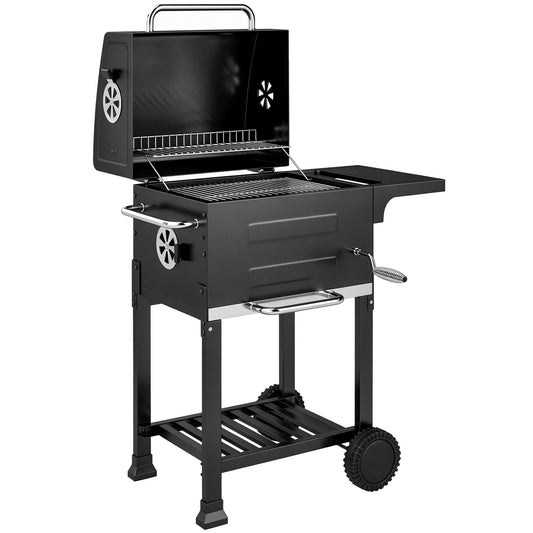 Outsunny Barbacoa De Carbón Con Termómetro Parrilla De Acero Estante Y Ruedas_0
