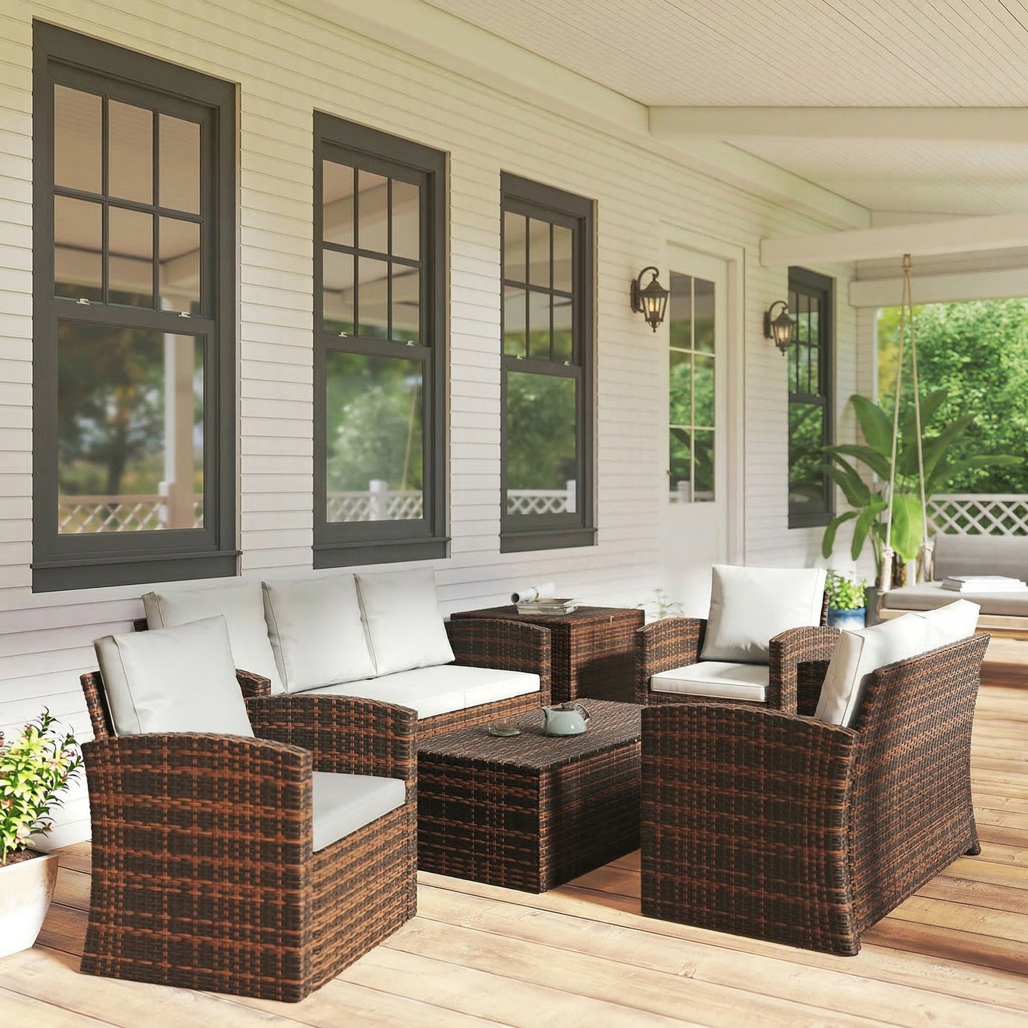 Outsunny Conjunto De Jardín Exterior De Ratán Sintético De 6 Piezas Beige_4