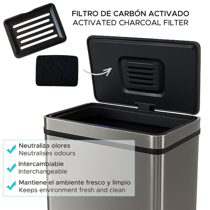 Cubo Basura 50l Metálico Acero Con Sensor Y Filtro Antiolor Wellhome_3