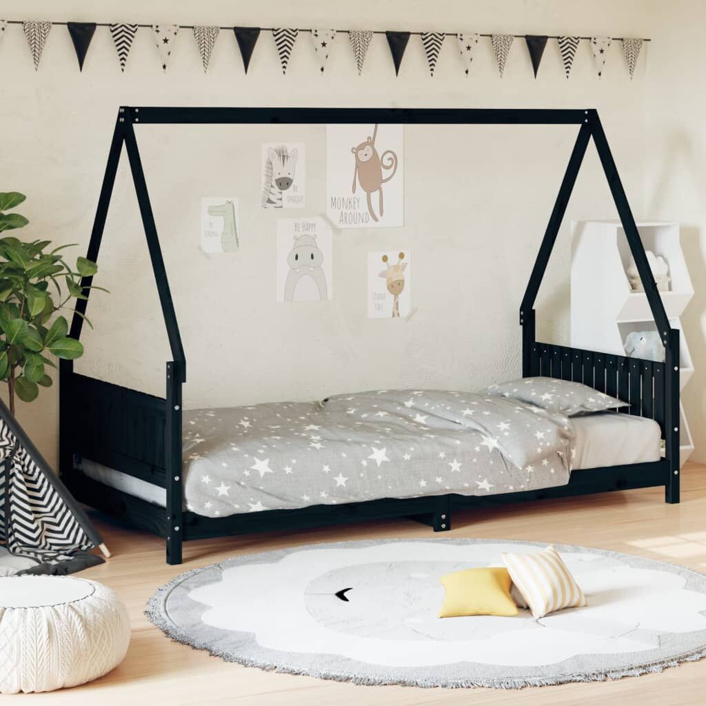 Vidaxl Estructura De Cama Para Niños Madera De Pino Negro 90x200 Cm_1